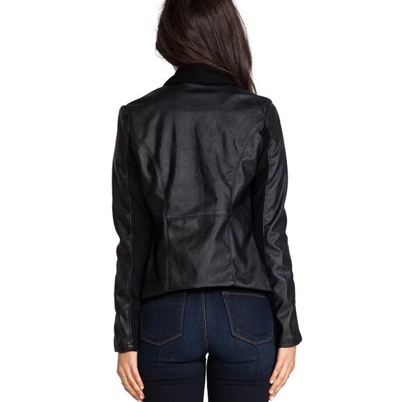 BLANKNYC Private Practice Mixed Media Black Drape Front Asymmetrical Jacket Sz S - Picture 2 of 13